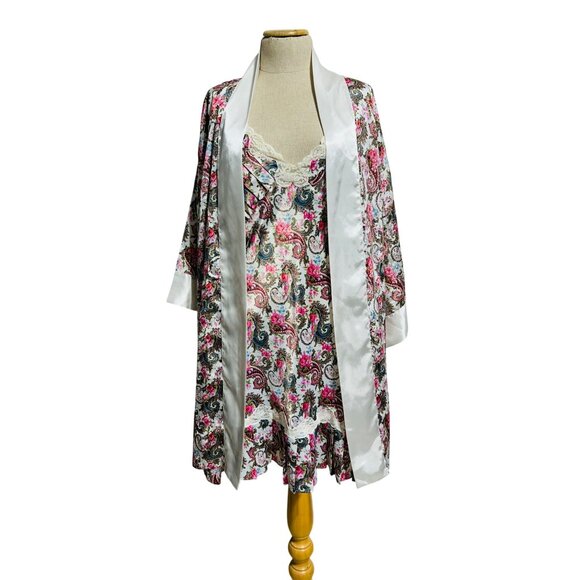 Vintage Victorias Secret Wemens One Size Floral Satin & Robe And Nightgown Set - Picture 10 of 10